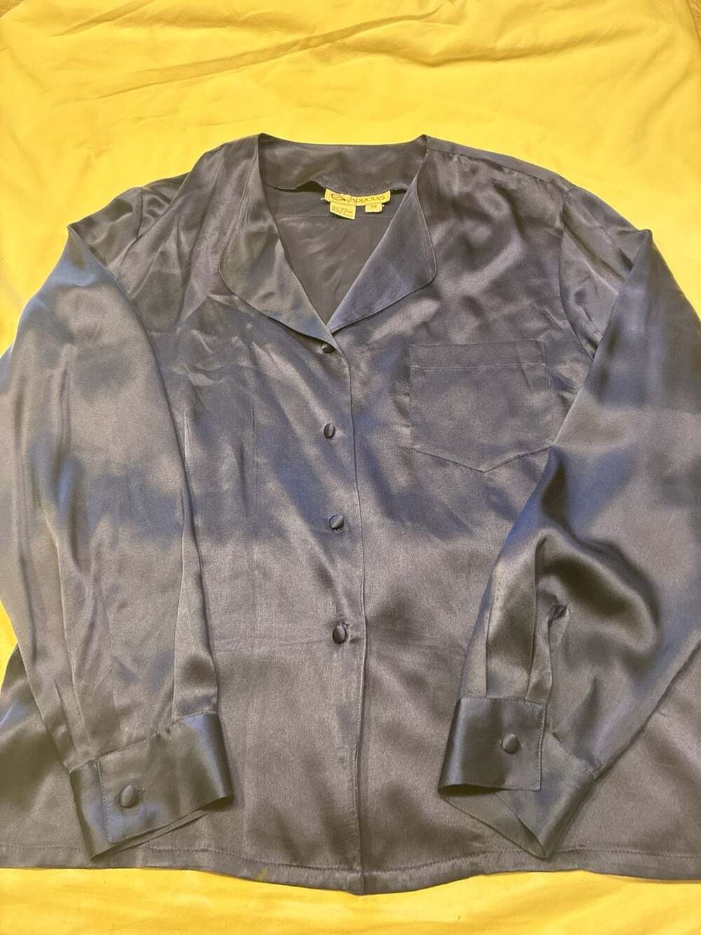 Jarrod's 100% Silk Navy Blue Long Sleeve Button Down Blouse Size 10
